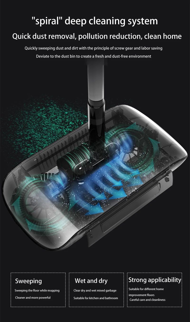 Hand Push Sweeper Magic Broom Dustpan Set Housework Cleaning Mopping All-in-one Sweeping Machine Wet and Dry Mopping Tool