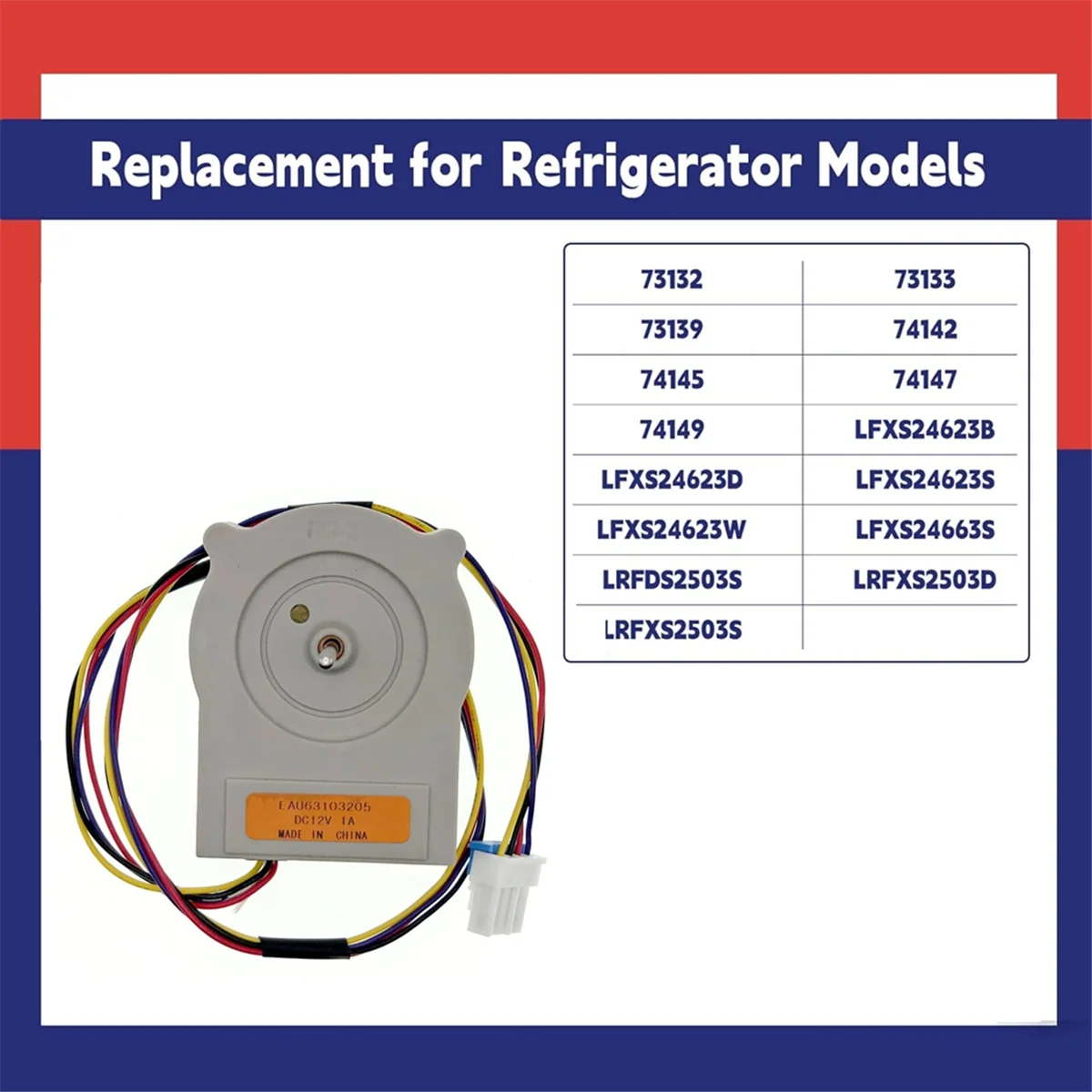 EAU63103205 Refrigerator Condenser Fan Motor for LG Refrigerators Replaces 73132 73133 LFXS24623B DC 12V 4-Pin Fan Motor HOT