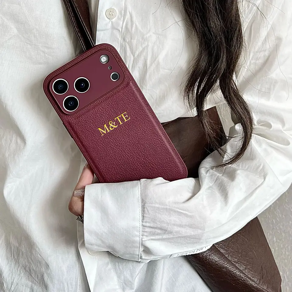 Personalized Custom Name Initial Gold Hot Foil Engraved Luxury Faux Leather Case For IPhone 17 16 15 14 13 Pro Max Plus_voghion.com