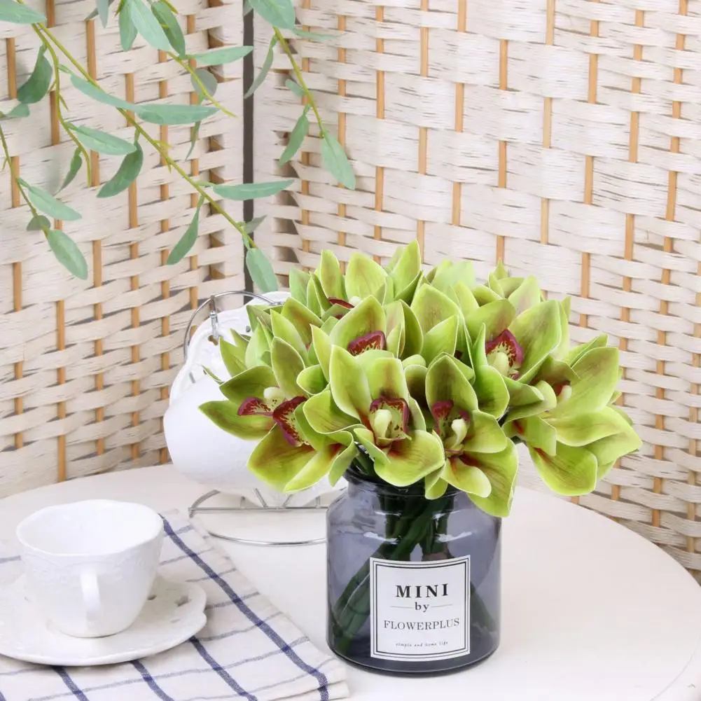 Useful Artificial Cymbidium Flower  Easy To Maintain Portable Faux Flower  Aesthetic Real Looking Artificial Cymbidium Flower
