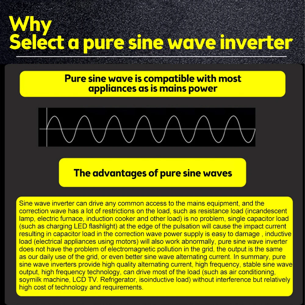 Description Picture 5 of item1000W Car Portable Power Bank Converter Solar Inverter Pure Sine Wave Inverter DC 12v To AC 220V Inverter Power Converter