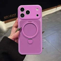 Soft Liquid Silicone Kickstand Holder Case with MagSafe Compatibility - Shockproof Jelly Color Cover - iPhone 15 (PURPLE)