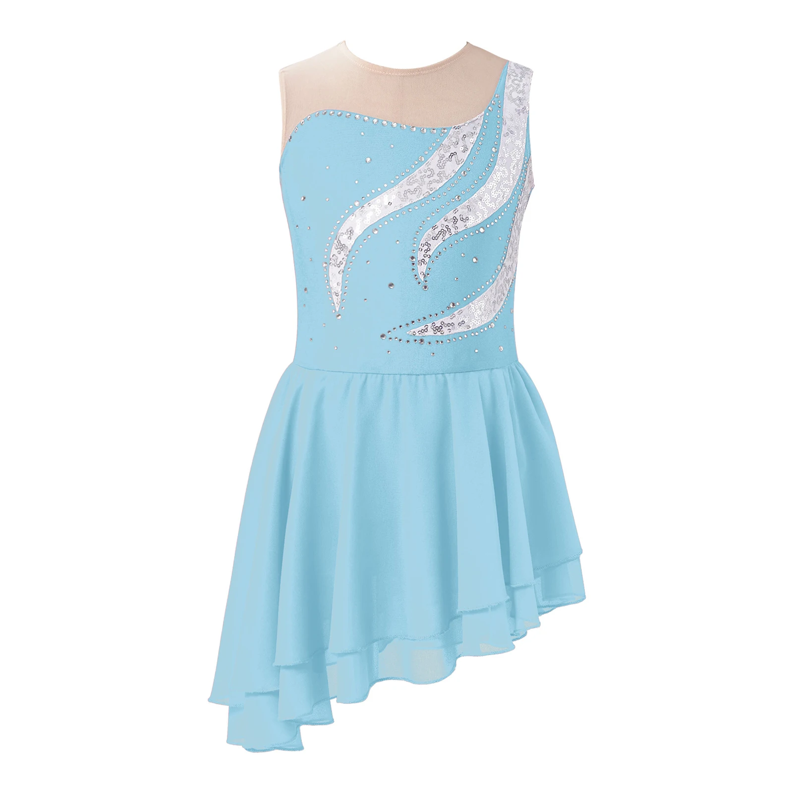 thumbnail image 1 of Traje de patinaje artístico con lentejuelas y diamantes de imitación para niñas, sin mangas, ajustado, Ropa de baile lírico de Ballet, vestido de Ballet Gymantics, 1 of 5