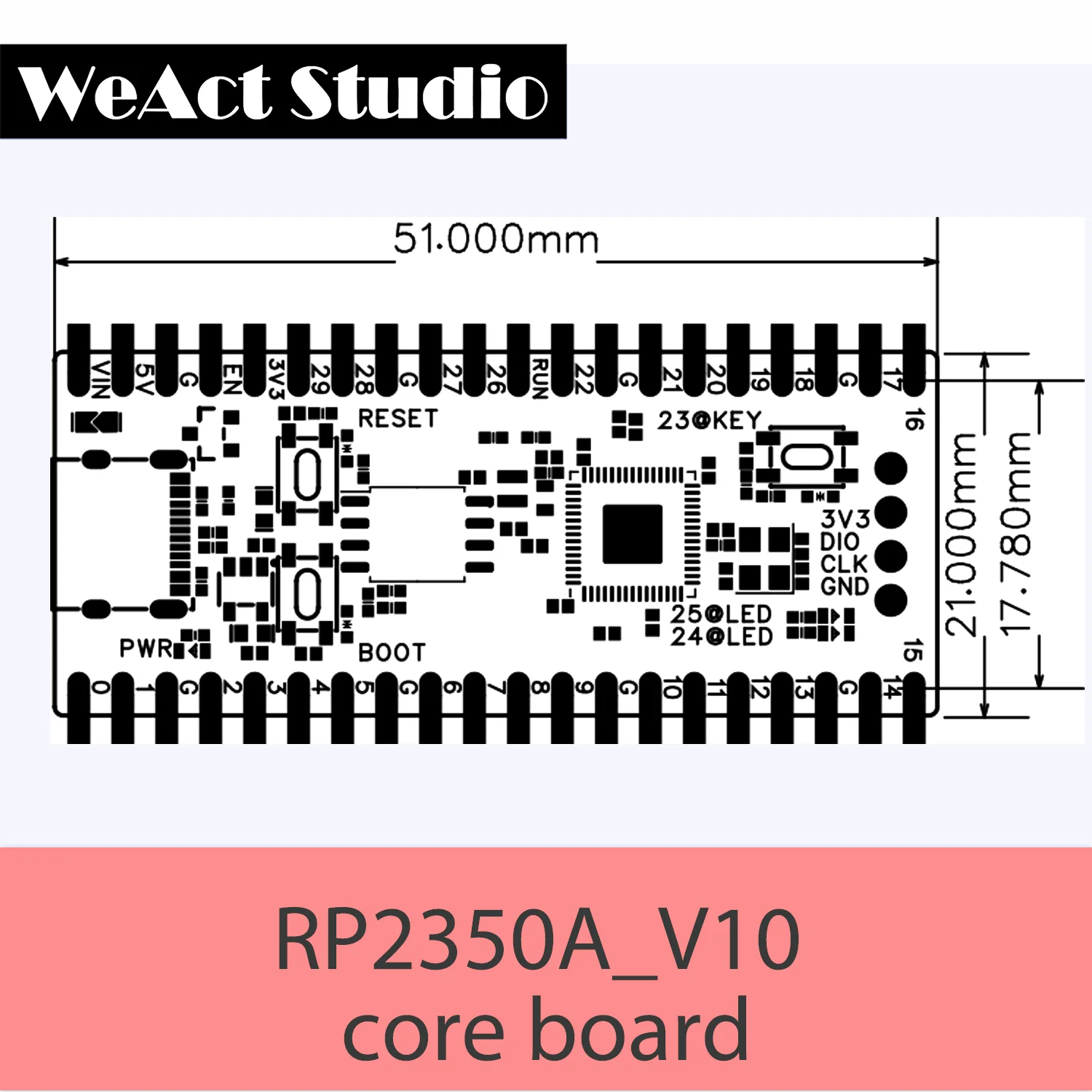 WeAct RP2350A_V10 all pin out Raspberry Pi RP2350 RISC-V Hazard3 520KByte SRAM 4/16MByte QSPI Flas 3