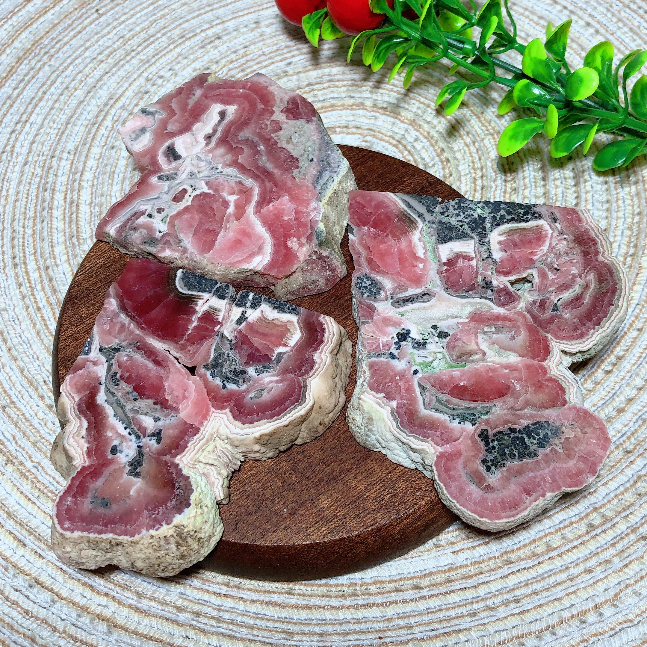 Natural Crystal Rhodochrosite Slices Slab Ore Argentina Mineral Gemstones Ornament Home Decoration Gift 3