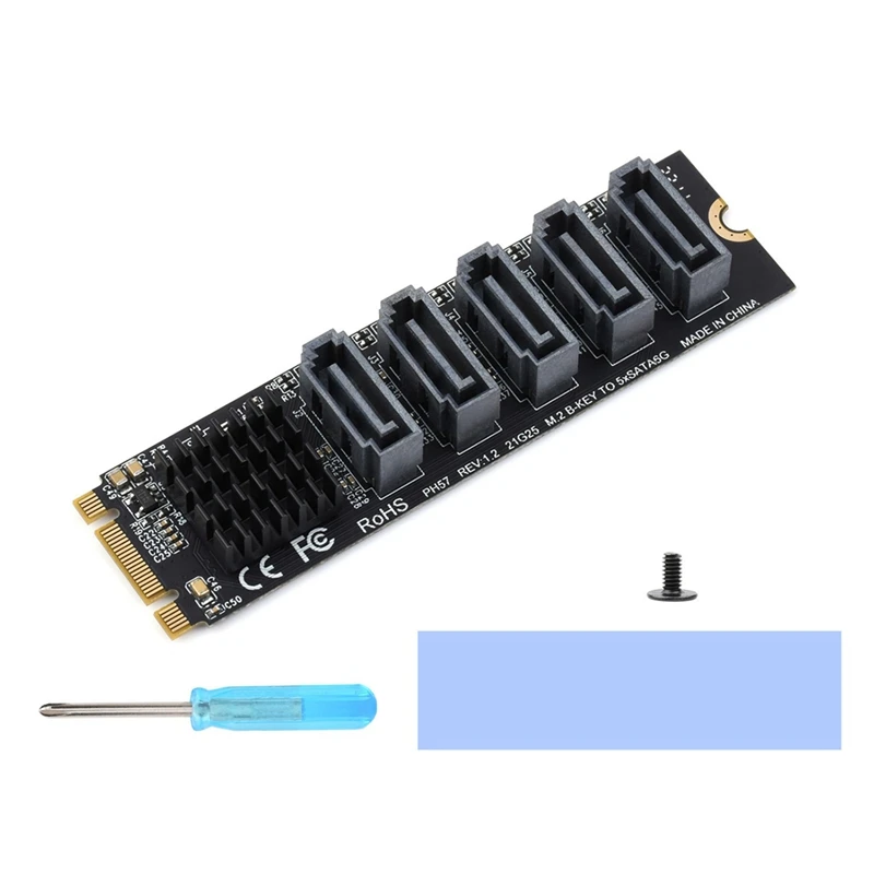 

M.2 NGFF SATA To 5-Port SATA3 Expansion Card JM582 Master Chip With Aluminum Alloy Heat Sink Drive Free Support SATA PM