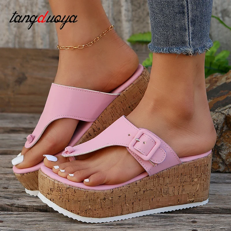 

Женские пляжные шлепанцы, танкетка, металлическая пряжка, высокий каблук, сланцы, летние Тапочки