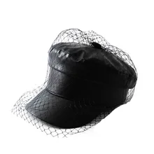 MAXSITI U luxus designer hut Für Frauen Mode Schwarz PU Flache Newboy Caps Denim cap mit mesh Künstlerische temperament leder hut