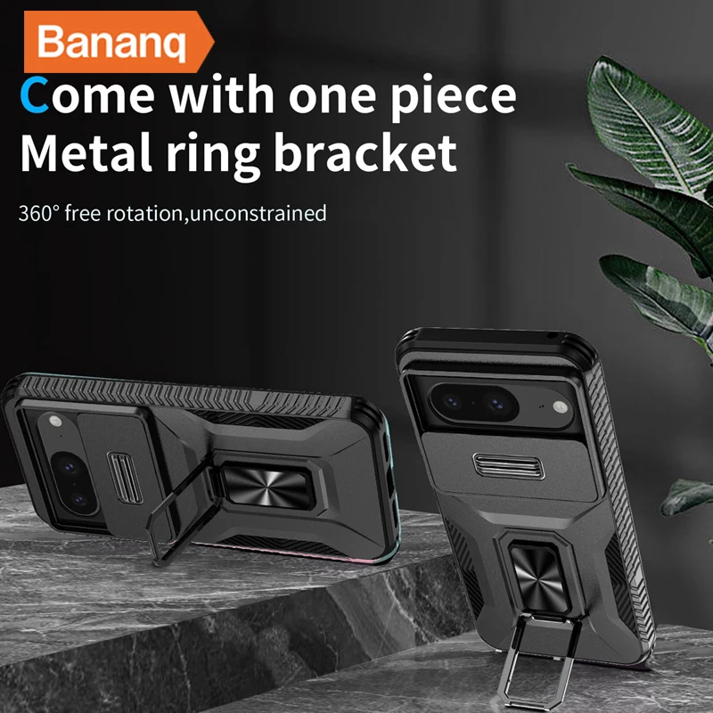 Bananq - Funda deslizante con ventana para cámara de teléfono 8/7 Pro, a prueba de golpes, con anillo magnético para Google Pixel 8A/7A_voghion.com