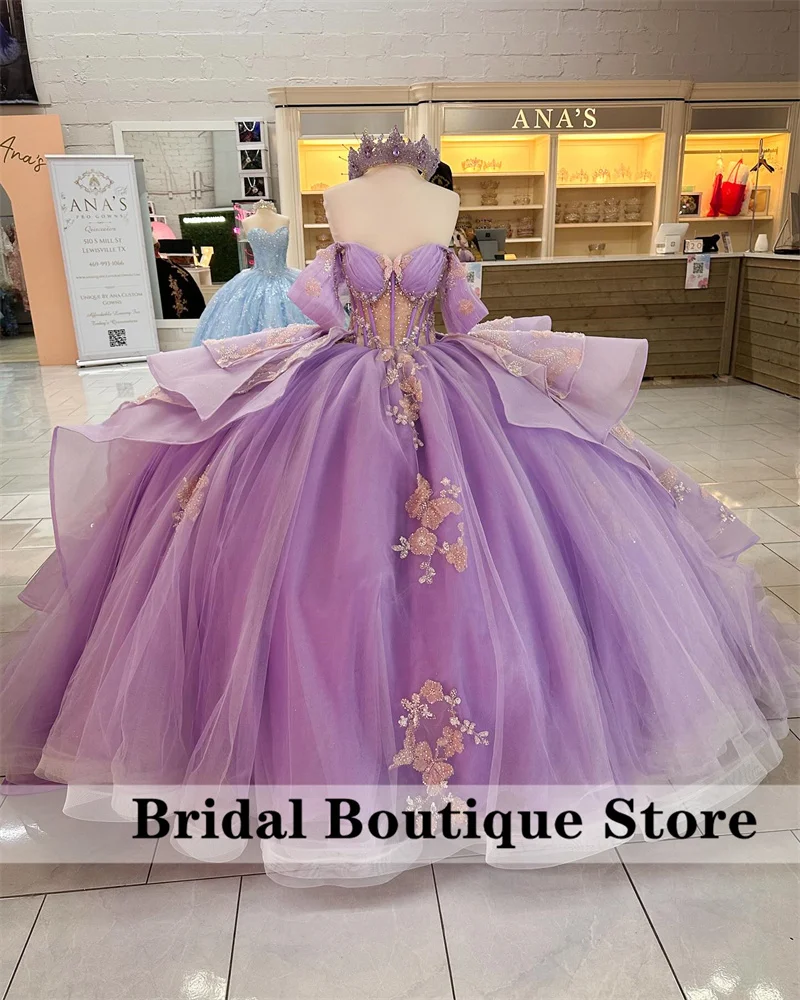 Quinceanera Dresses Sweet 16 Dresses Ball Gown Flower Butterfly Appliques Crystals Beading Sequins Customized