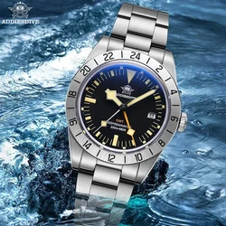 ADDIESDIVE AD2036 39mm Men's Luxury Watch GMT Stainless Steel Quartz Watch 20ATM Bubble Mirror Glass Luminous Relogio Masculino