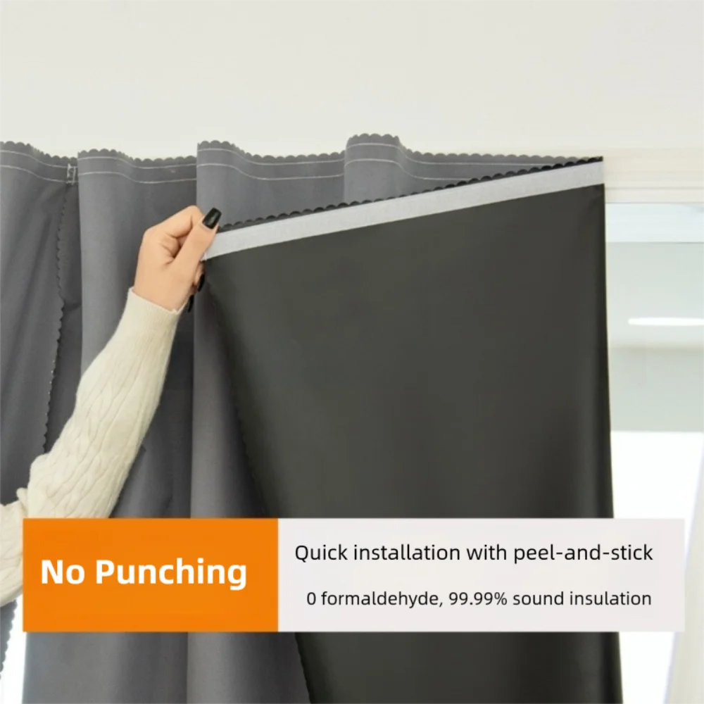 New Solid Color Blackout Curtains Self-adhesive No Drilling Sunshade ...