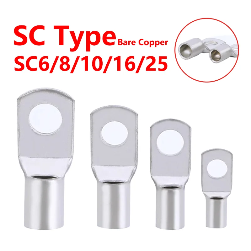 SC6ชิ้น SC ชนิดลวดจมูก SC10 SC8 SC25ทองแดงเปลือยสายแบตเตอรี่บล็อกสายเชื่อมรู6มม. 8มม. 10มม. ขั้วต่อแบบจีบ 1
