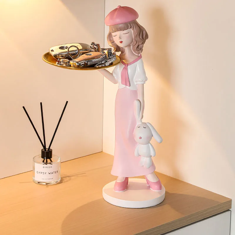 

Modern Luxury Rabbit Girl Resin Figurines Home Decoration People Bust Storage Plate Gilr Statue for Room Decor Wedding Gifts