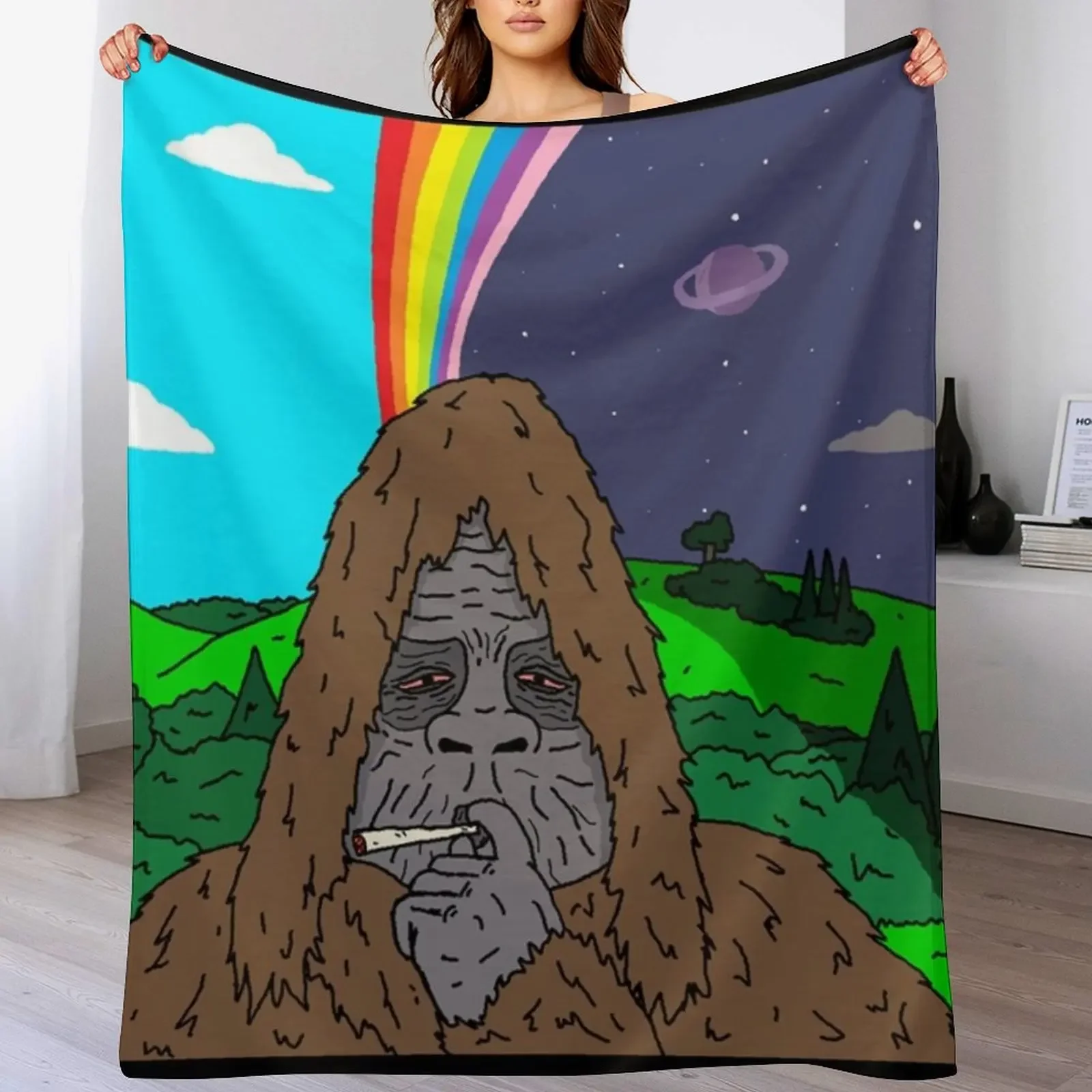 Sassy the Sasquatch Smoking Throw Blanket Decorative Throw Loose funny gift Thermals For Travel Blankets 4