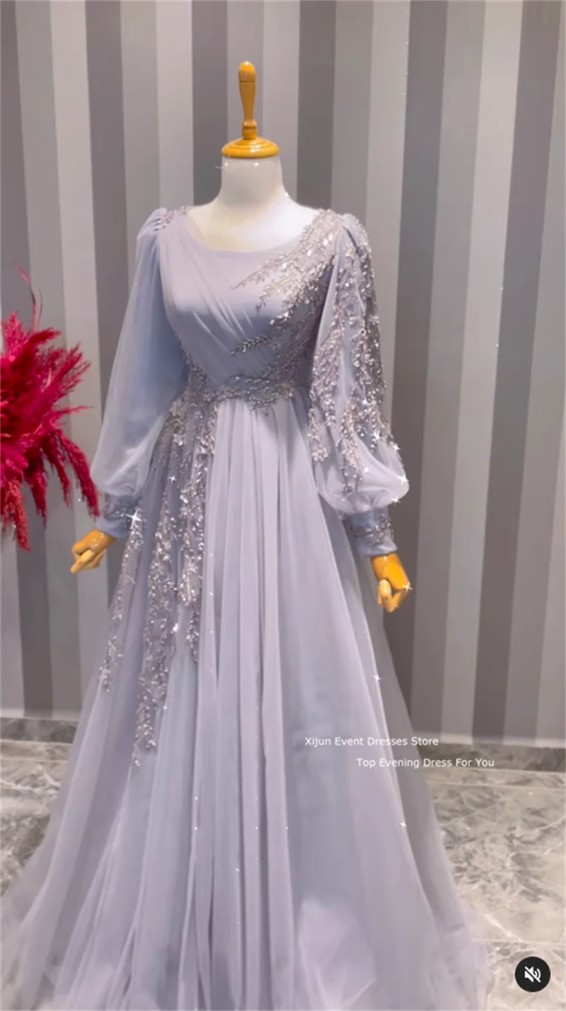 Women Prom Dresses Xijun Modest Moroccan Kaftan Evening Dubai Long Formal Party Saudi Arabia Glitter
