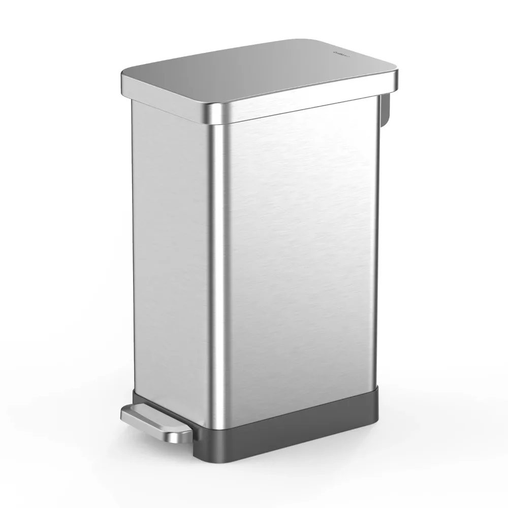 

Trash Can Large Capacity 3.2 Gallon Trash Can, Stainless Steel Stepping on Ultra-thin Kitchen Trash Can, Silver