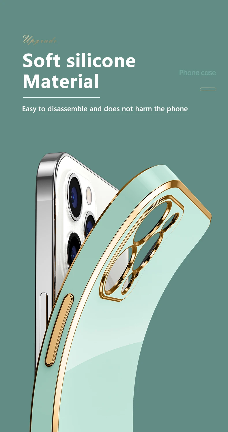 Custodia per telefono con bordo placcato quadrato per IPhone 15 11 12 13 14 Pro Max Mini Plus Custodia protettiva morbida in silicone tinta unita_voghion.com
