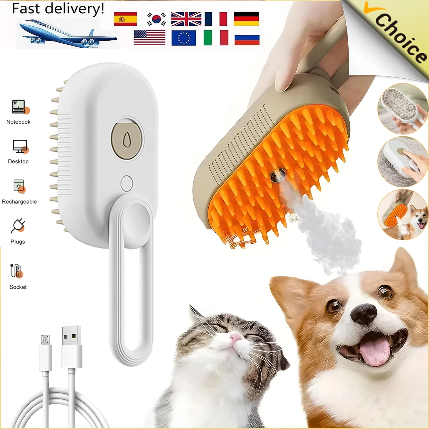 

Pet Steam Brush Cat Dog Cleaning Steamy Spray Massage Beauty Comb 3 In 1 Hair Removal Grooming Supplies Pets Accessories