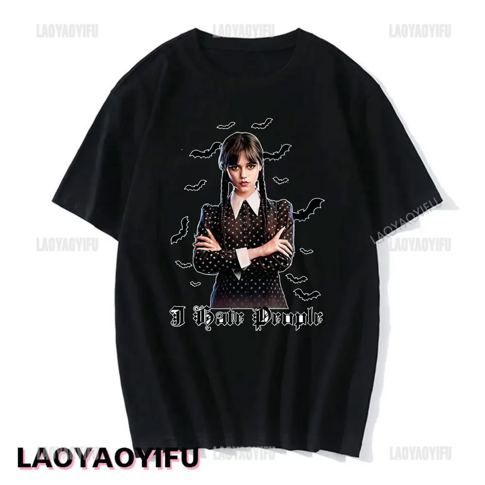 Wednesday Addams Print Cotton T Shirt Summer Women Man Tops New Hot Serials Clothes Fashion Harajuku Short Sleeve T-shirt