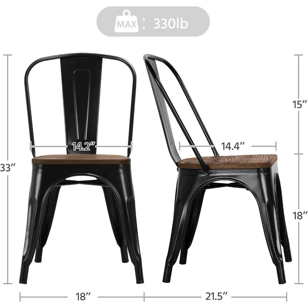18 Inch Classic Iron Metal Dining Chair with Wood Top/Seat Indoor-Outdoor Use Chic Dining Bistro Cafe Side Barstool 3