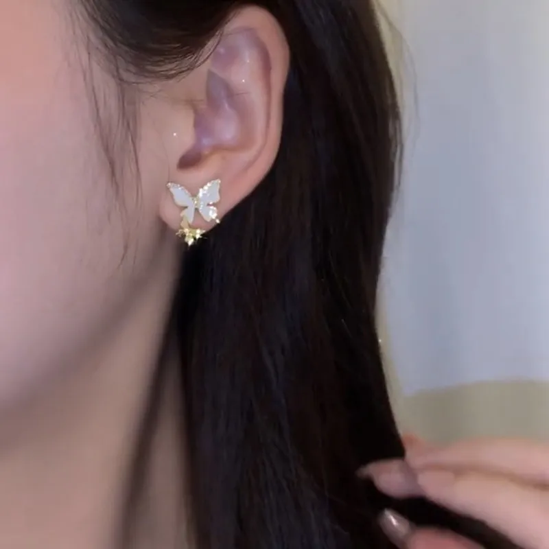 2022 New Zircon Shell Butterfly Tassel Earrings Women\'s Fashion Temperament Long Stud Earrings Wedding Jewelry Birthday Gifts