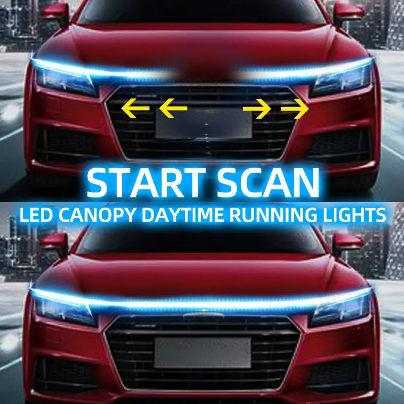 

LED Car Hood Decorative Light Strip With Start Scan Meteor Dynamic Car Daytime Running Light DRL With Turn Signal Lamp 12V New