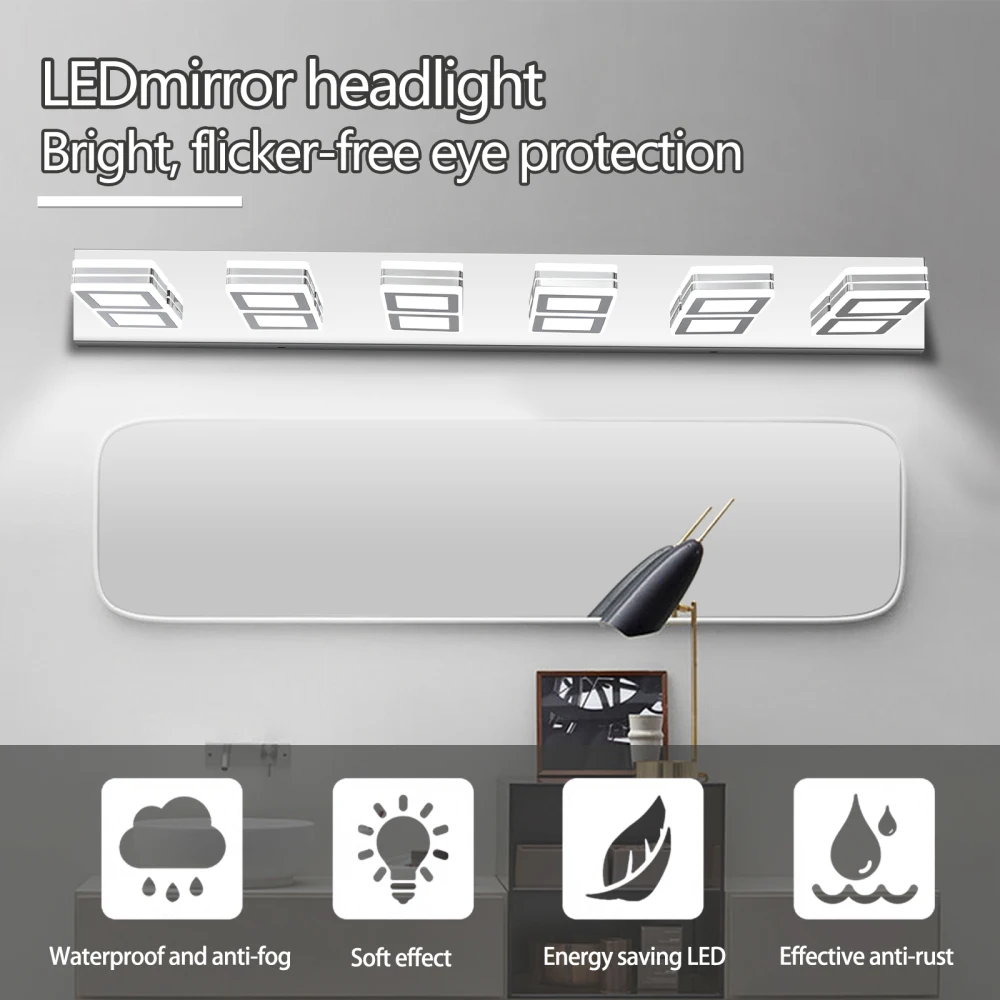 LED Modern Chrome Makeup Light, 6-Lights Acrylic Chrome Makeup Mirror Light Mirror Light Bathroom Vanity