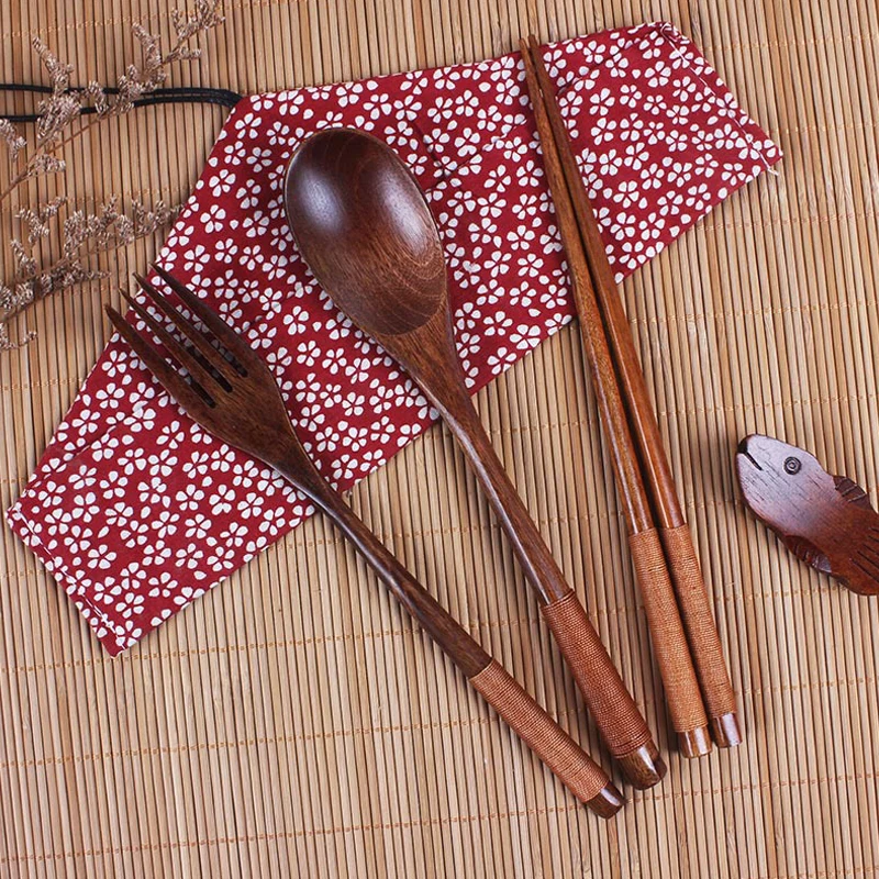 Portable Tableware Bag Japanese Printing Reusable Drink Straw Chopstick Cutlery Pouch Drawstring Bag Cutlery For Spoon Fork Tableware Storage Bag