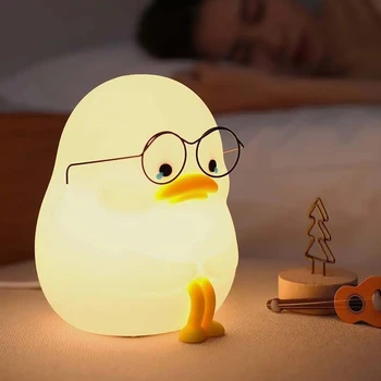 어린이를 위한 오리 LED 야간 조명, 실리콘 동물 만화 밝기 조절 램프, 타이밍 USB 충전식, 어린이 선물, 침대 옆 침실