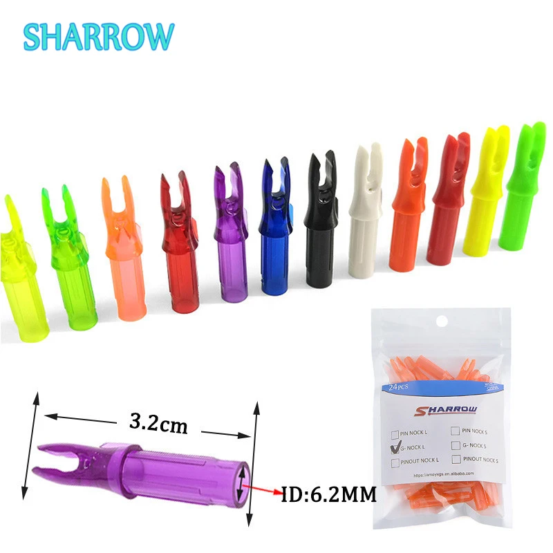 24pcs Archery Colorful Arrow Nocks Fit ID 6.2mm Carbon Fiberglass Arrow Shaft Tail for Outdoor Bow Hunting Shooting Accessories