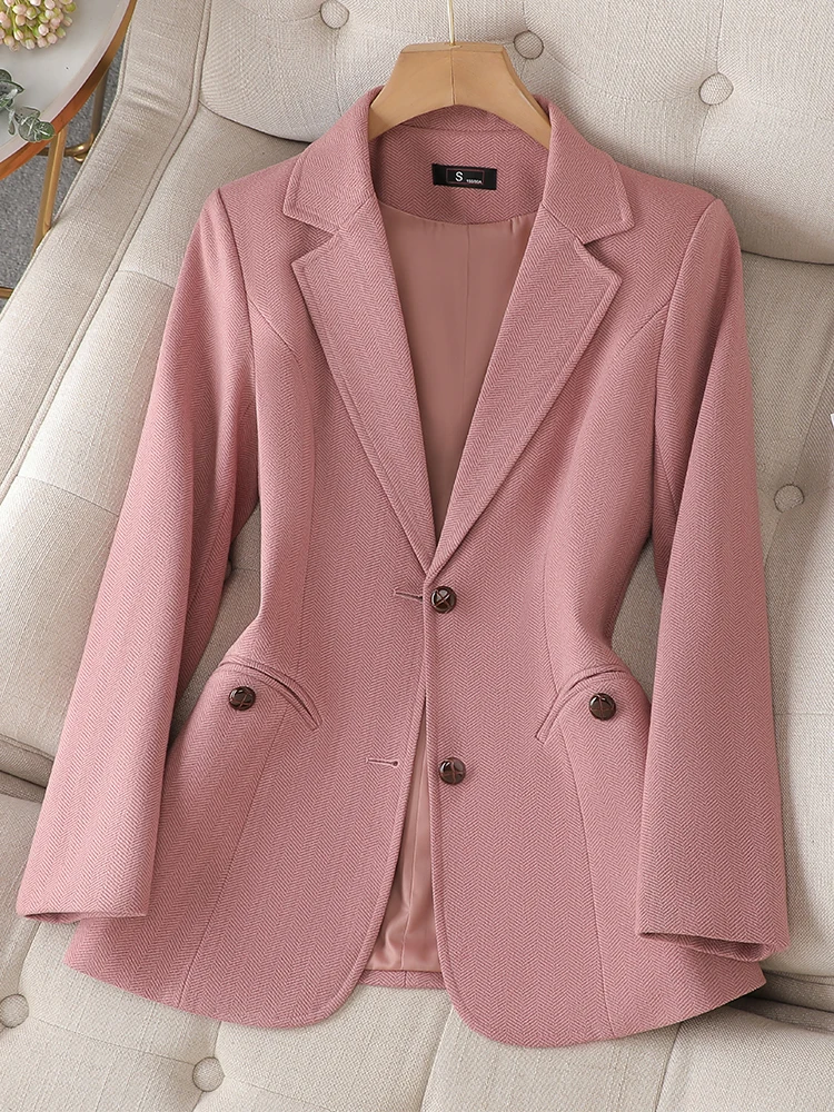 Women Fashion Pink Coffee Gray Formal Blazer Office Ladies Female Long Sleeve Single Breasted Business Work Wear Jacket Coat