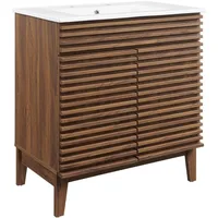 30 Inch Walnut White Bathroom Sink with Sink 2