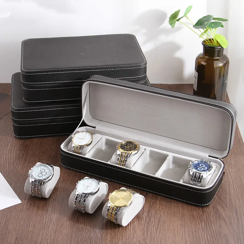 VANSIHO Multiple Colors 6 Slots Exquisite PU Zipper Jewelry Watch Box Leather For Man And Women Travel Display Case