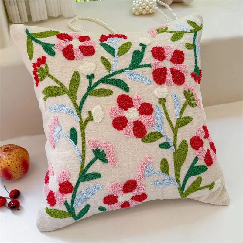 Einfache Blumen-Chenille-Handtuch-Stickerei Sofa-Kissenbezug Cojines Polyester Deko Heimkissen-Überzug Kopfteil-Kissenbezüge – Detail 14