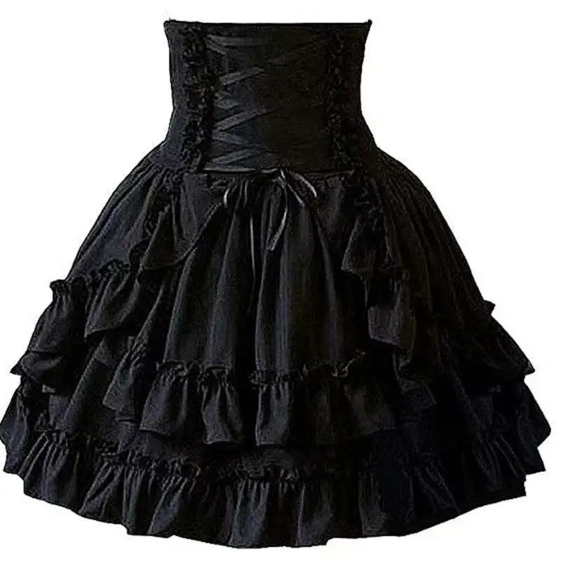 European Medieval Victorian Period Skirt Girls Black Gothic Style Multi-layer Cake Half Dress Princess Cosplay Banquet Lolita