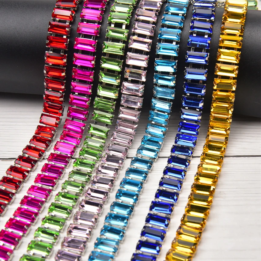 1 Yard Glass Strip Tape Crystal Trim Strass Applique 5*10mm Rectangle Rhinestone Cup Chain Diy Bridal Outfit Clothes Accessories