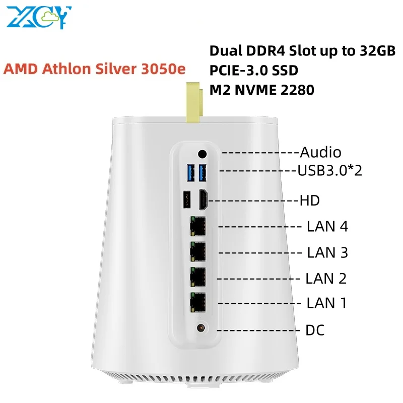 Xcy Mini Pc Nas Firewall Router 3050E Ddr4 M.2 Nvme 2280 4 Lan Pfsense Linux Windows 10 Computer Industriale Pc