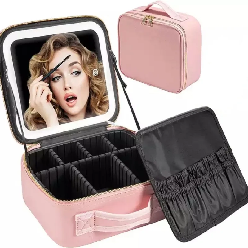 2023 LED Cosmetic Bag With Mirror Cosmetics Case Large Capacity Fashion  Portable Storage Bag Travel Makeup Bags Dropshipping - AliExpress