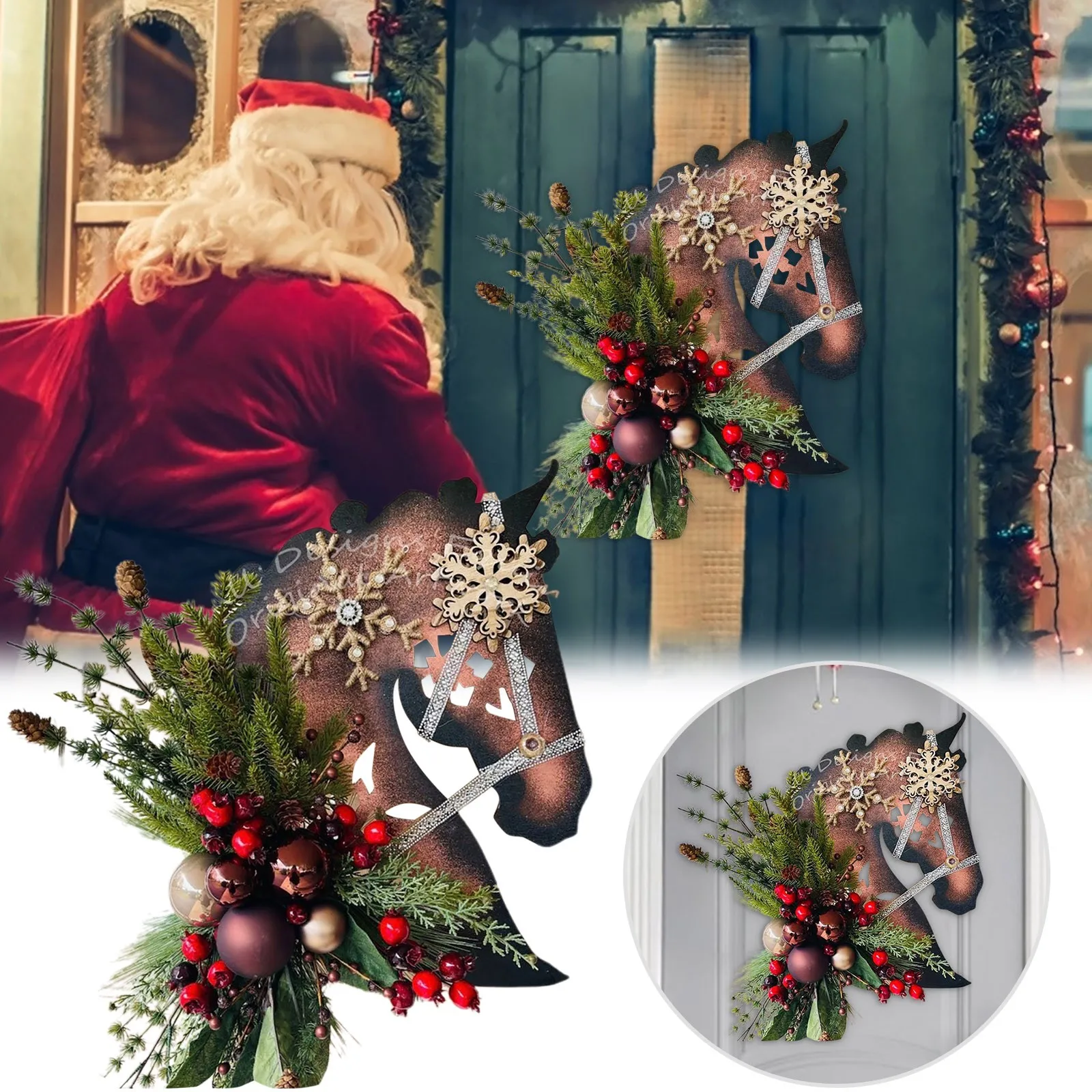 Horse Head Wreath Christmas Wreath Dressage Wooden Horse Head Door