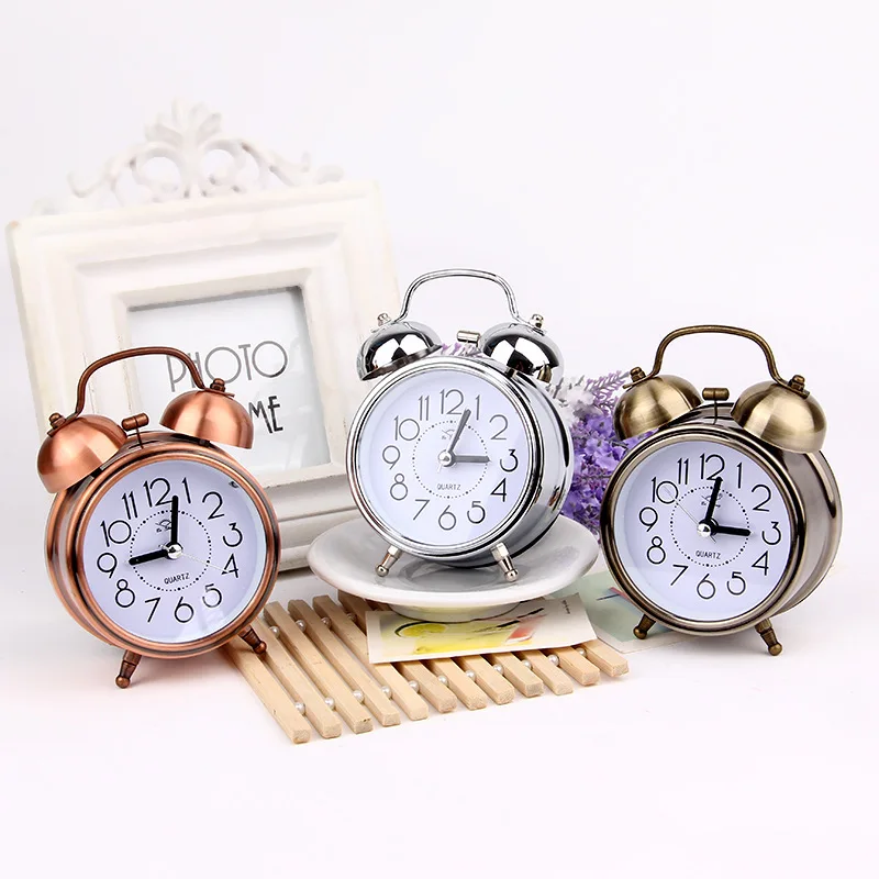 Vintage Retro Silent Bell Alarm Clock with Night Light - Classic Bedside Decor
