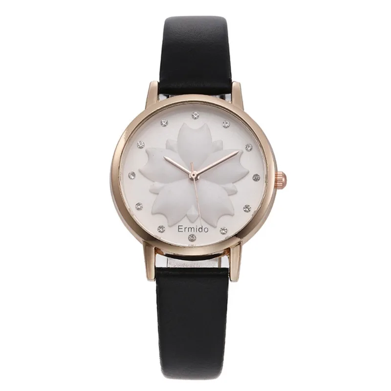 

Simple Women's Quartz Watch Fashion Trend Slim Strap Small Student Watch Casual Vintage Leather Watches Flowers Dial Reloj Mujer