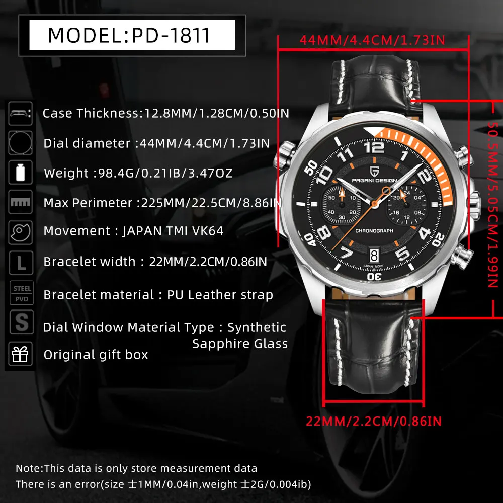 Pagani Design Orologio al Quarzo Classico Uomo Movimento Giappone VK63 Lunetta in Ceramica Acciaio Inox Impermeabile Business Sport Cronografo Data, Oro-nero-pd1644