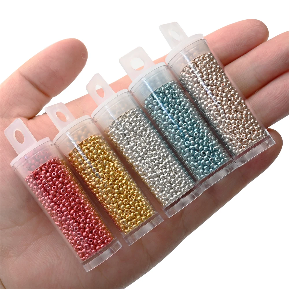 12Grams/Tube 2mm Metallic Seed Beads Japanese Round Glass Seedbeads For DIY Needlework Dress Adornment Sewing 1200pcs