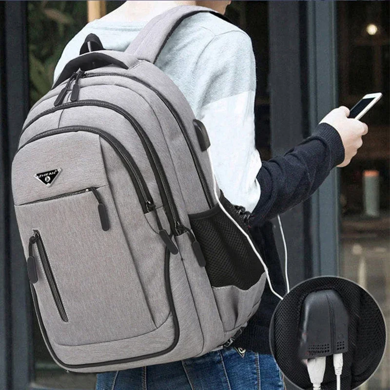 Laptop Backpack School Bag Men Large Capacity Backpack 15.6 Oxford Black Solid High School Bags Teen College Boy Gril Student