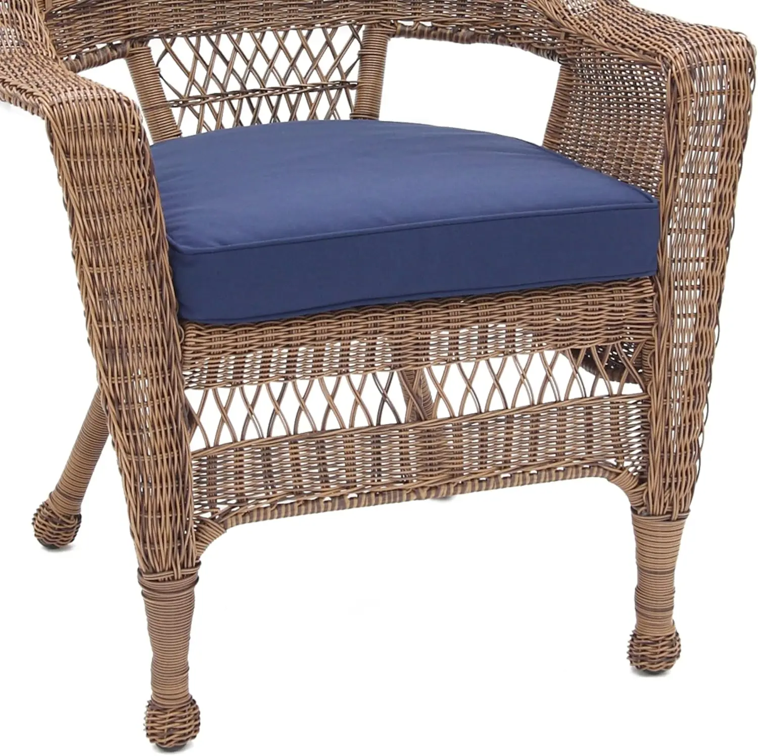 Wicker Chair with Blue Cushion, Set of 2, Honey/W00205-
