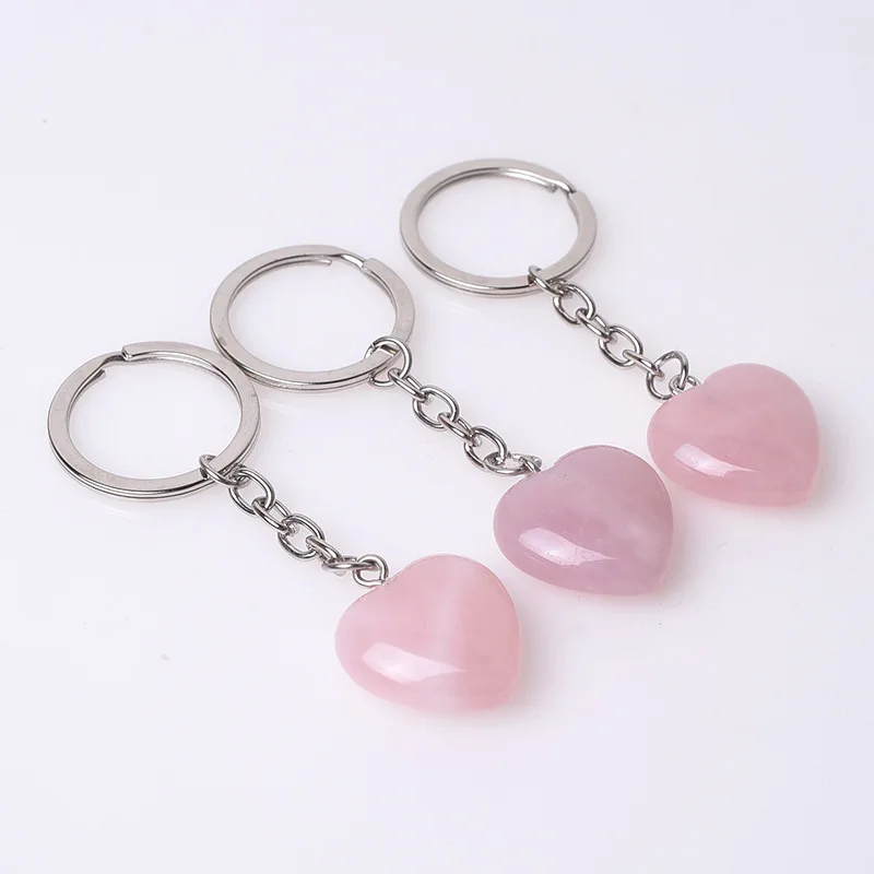 

20pcs Natural Stone 20mm Heart Keychain Accessories Cute Door Car Keychains for Girls Couple Key Chain Ring Holder