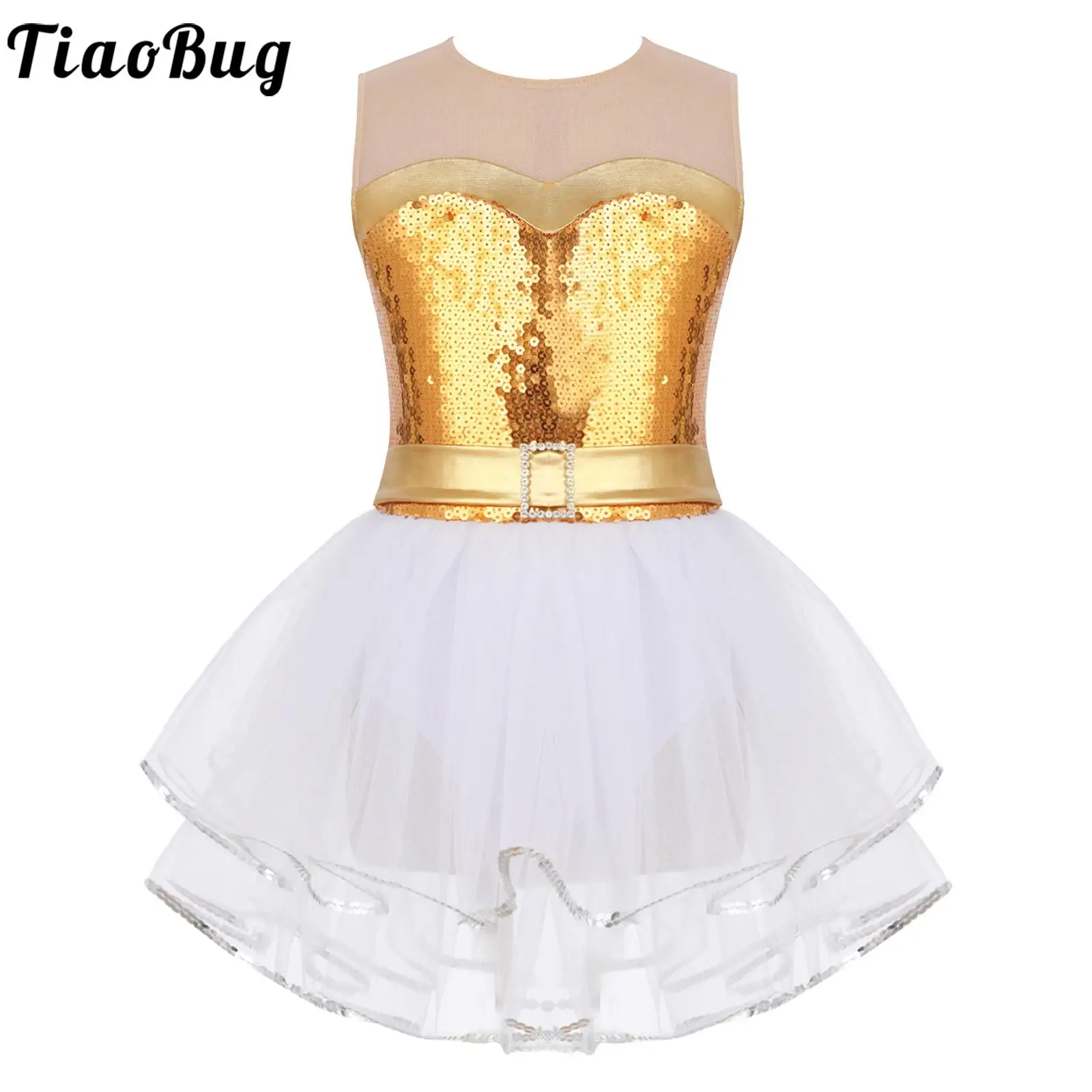 

Детское танцевальное платье-пачка с блестками для девочек, пушистая юбка без рукавов, танцевальная одежда, современные костюмы
