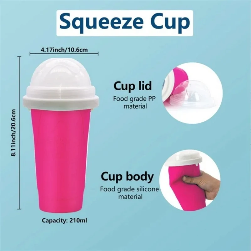 Magic Slushy Maker Squeeze Cooling Frozen Cup Portable Smoothie Slushie Cup for Juices Milk Ice Cream with Lid & Straw for Kids