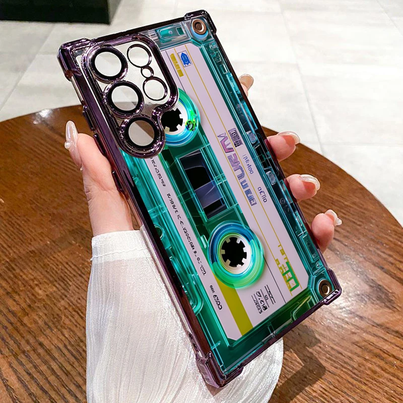 Vintage Cassette Tape Electroplate Airbag Phone Case Cover